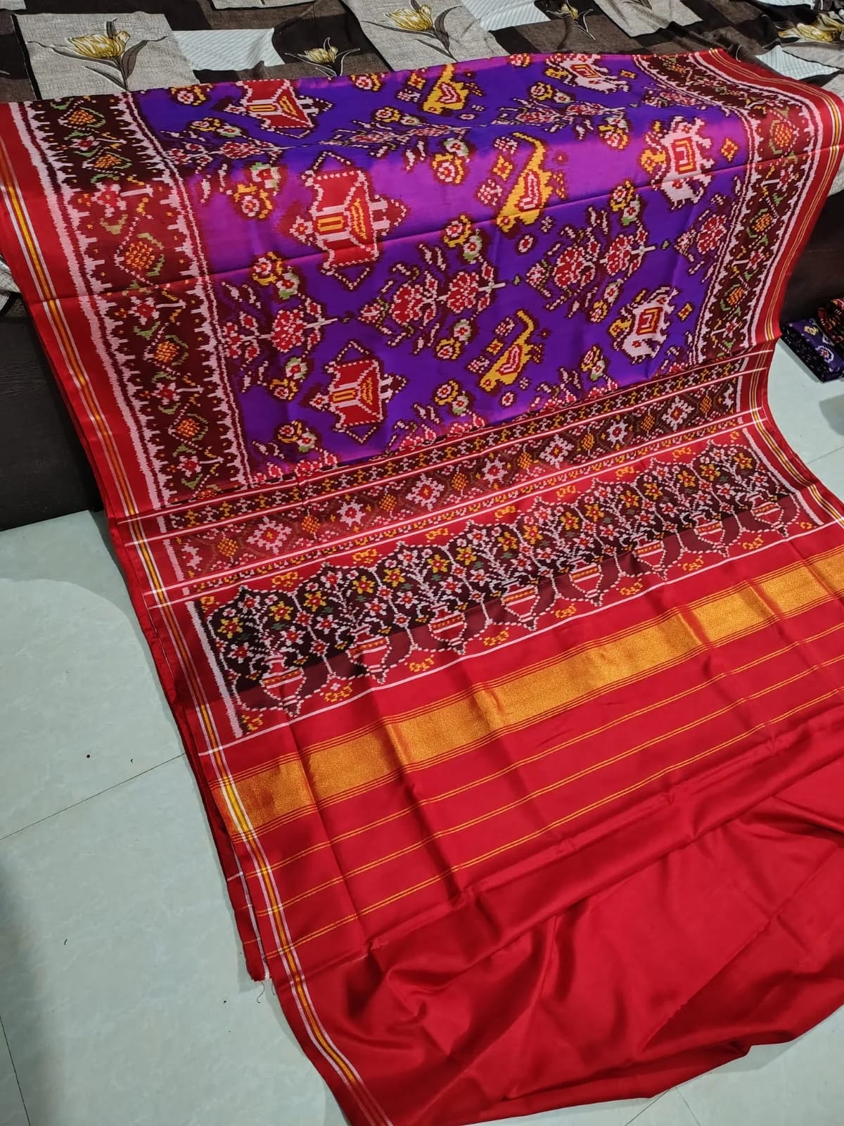 Crimson Red Popat Mayur Patola Saree