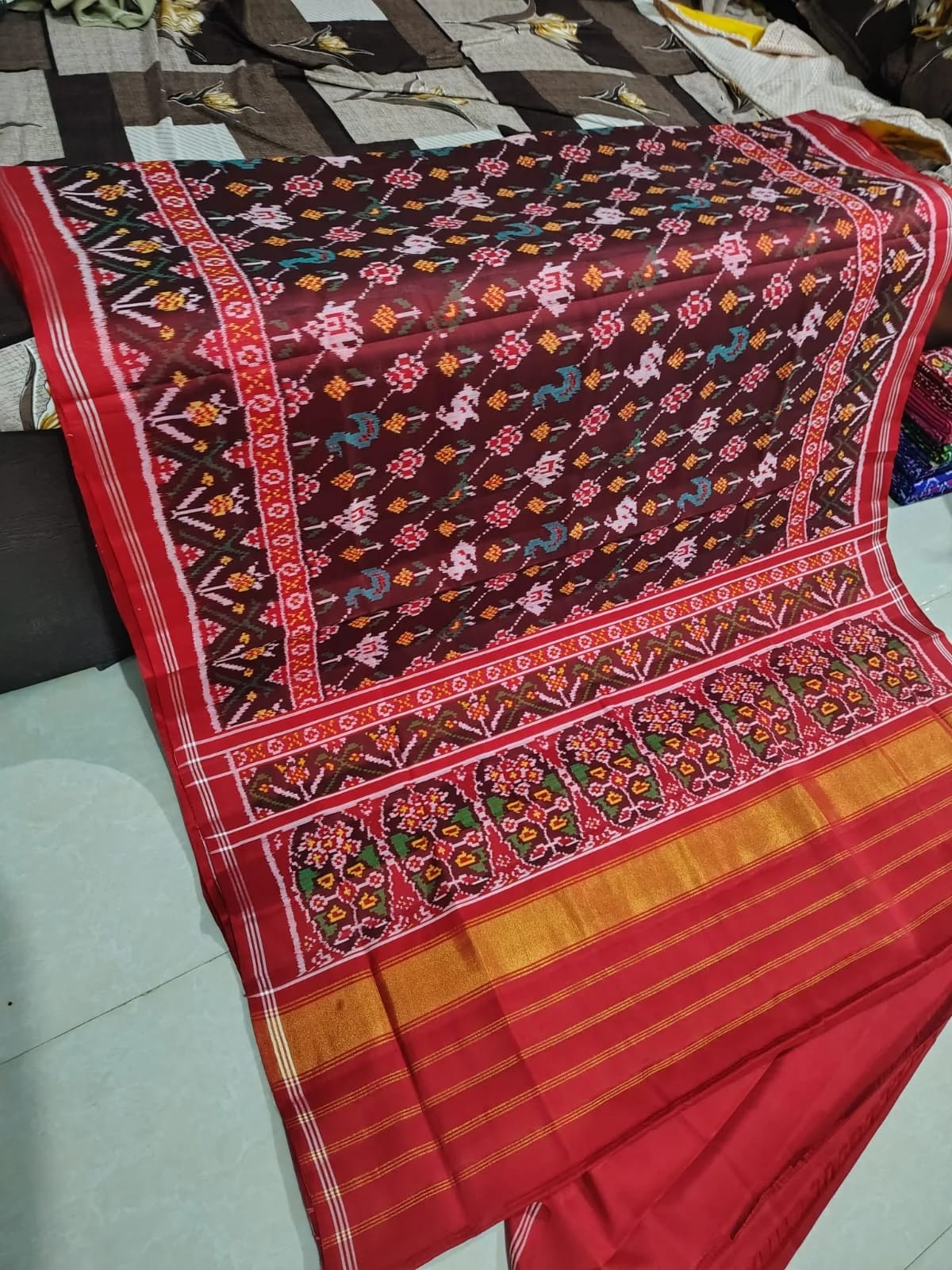 Midnight Black & Magenta Navratna Patola Saree