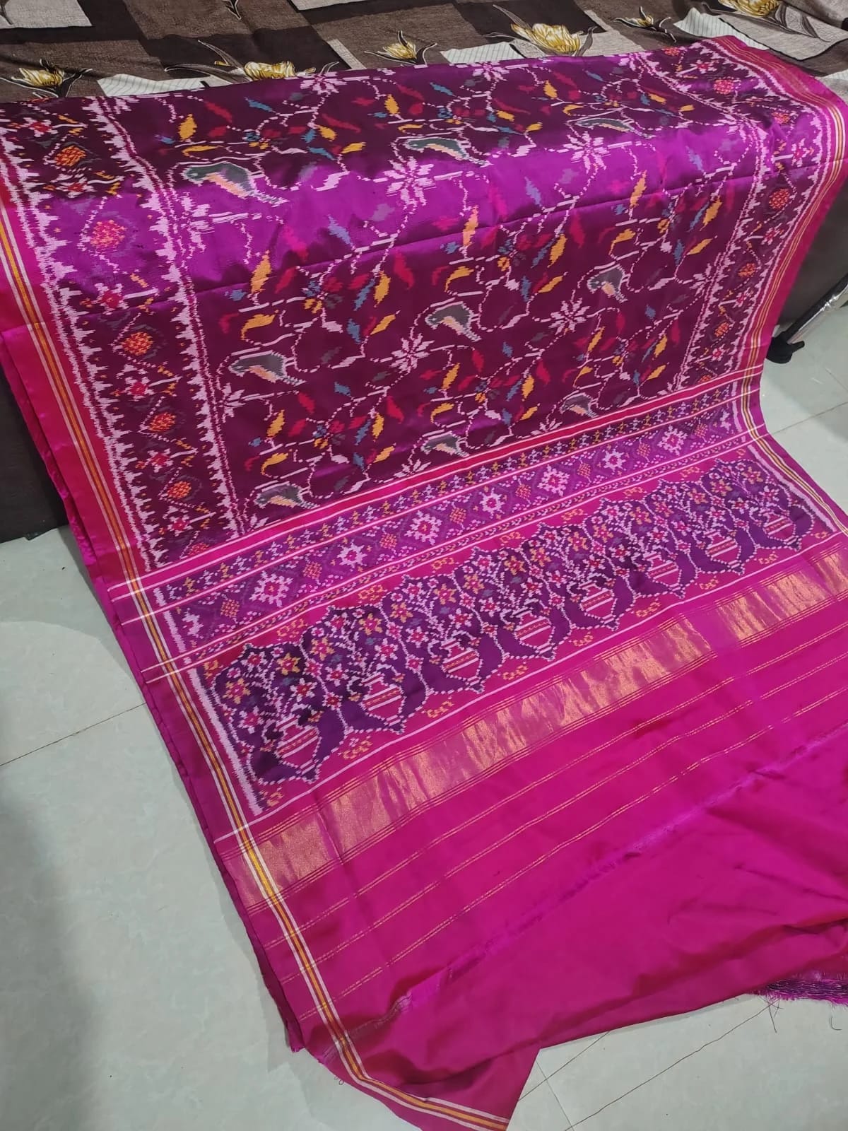 Olive & Rust Orange Geometric Patola Saree