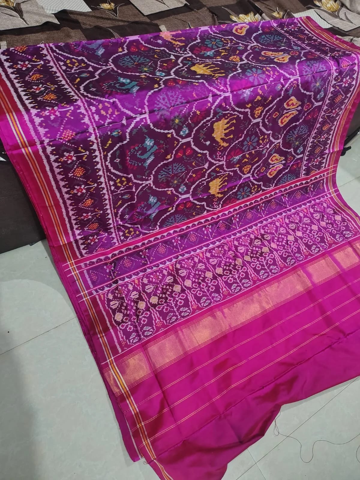 Plum Violet Lattice Double Ikat Patola Saree