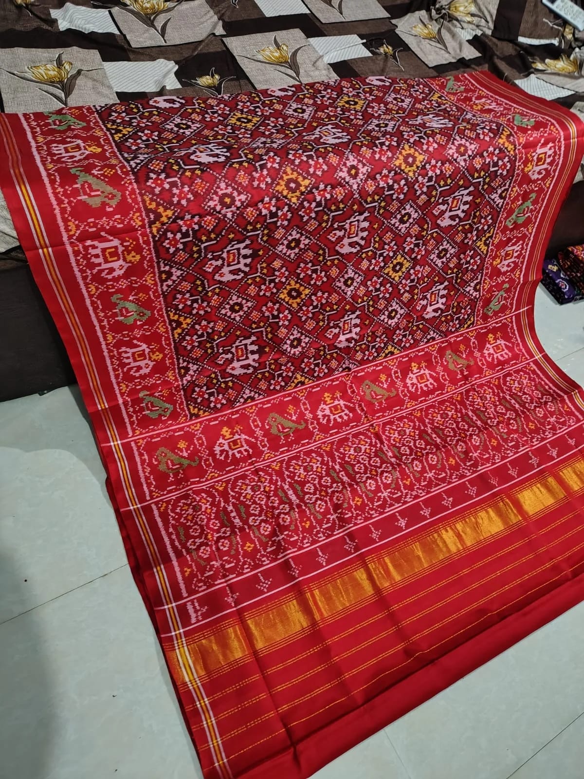Royal Emerald & Maroon Elephant Patola Saree